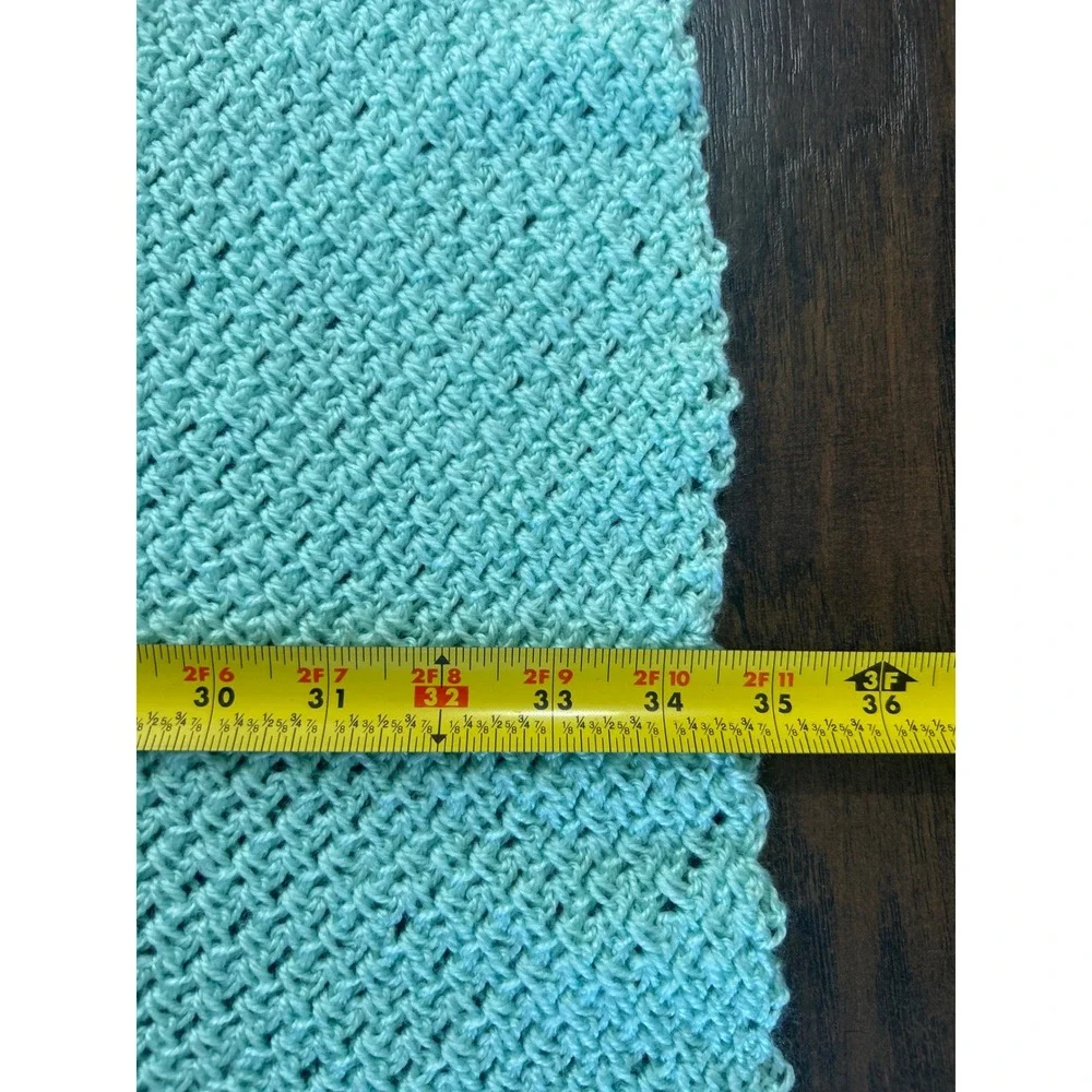 Handmade Square Knit Baby Blanket Mint Green Soft Knit Crochet 34